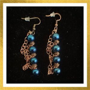 3/$20 Hand Crafted BEADED Dangle HANDMADE Rose Gold Chain EARRINGS